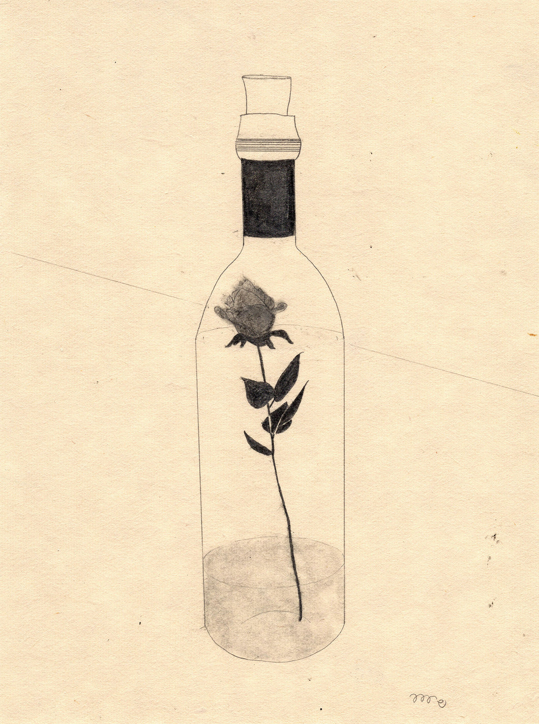 Rose Wine Original Drawing